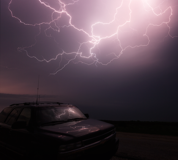 My storm chasing vehicle under spider lightning