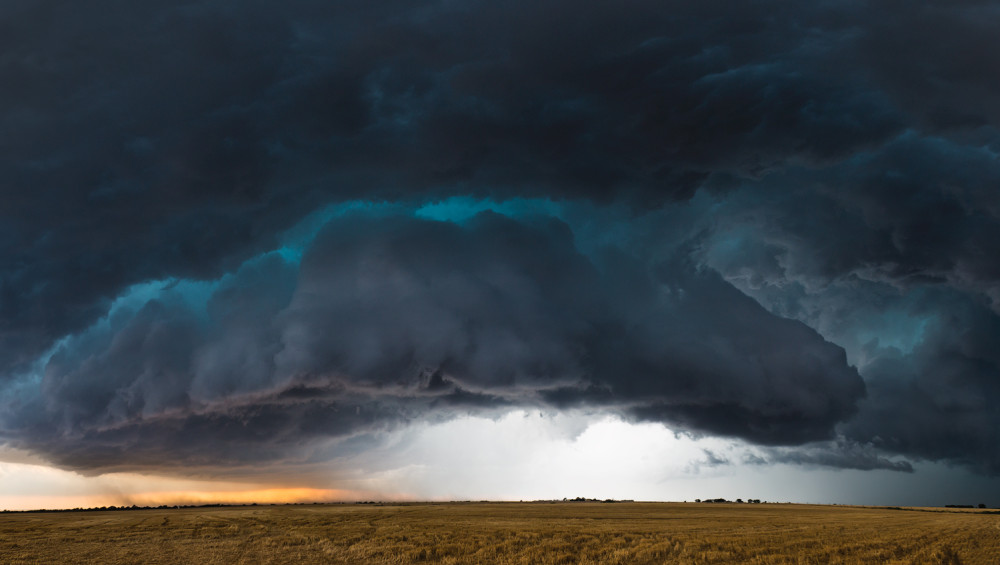 Panoramic view of a tornado warned supercell outside of Kingfisher, Oklahoma