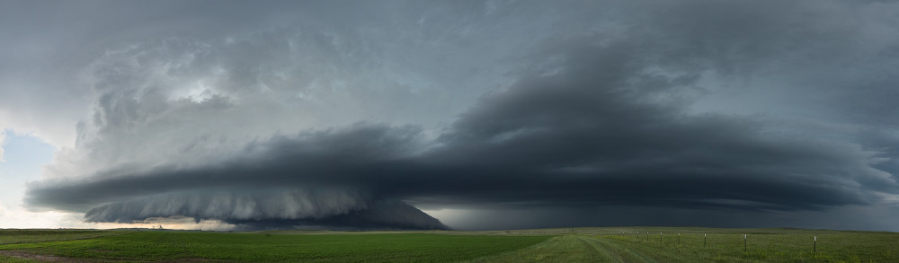 Wide panoramic image of the Boyes, Montana supercell ingesting another storm (on the right) making it stronger.